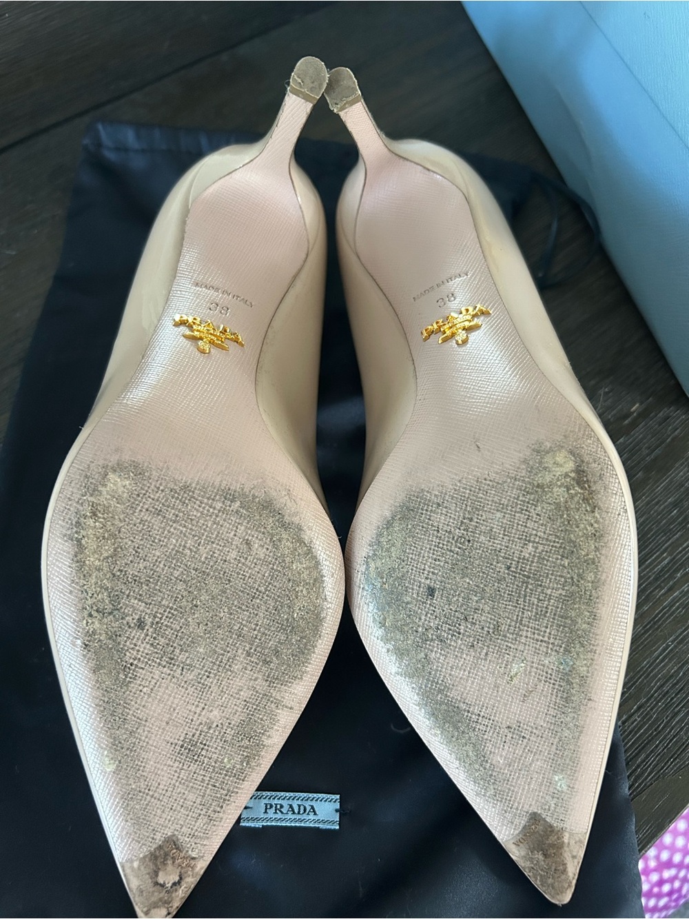 Prada Blush Patent Leather Pointed-Toe Pumps - Picture 3 of 8